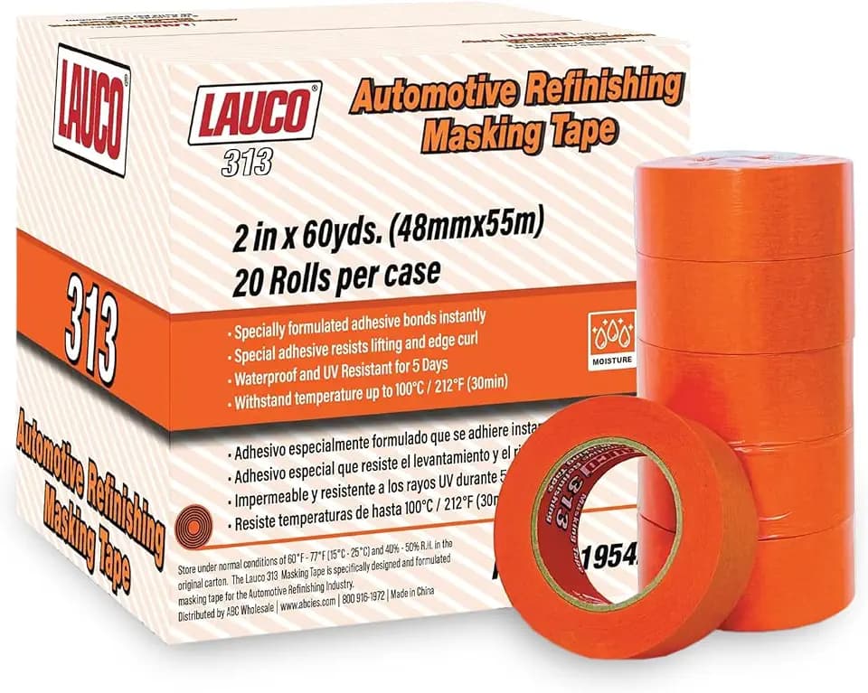 LAUCO Orange Automotive Refinishing Masking Tape 2 in x 60 yd (20 Rolls) – Autobody Painters Tape, UV, Moisture & Heat Resistant, No Residue, Multi-Purpose Bulk 19542
