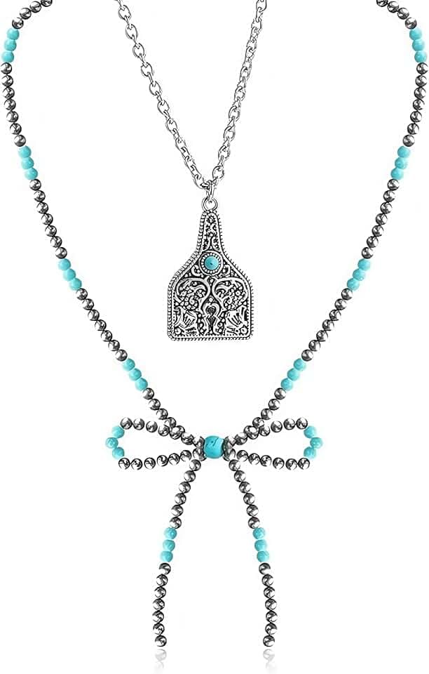 Navajo Pearl Necklace Pearl Bow Necklace Western turquoise Jewelry for Women Cowgirls