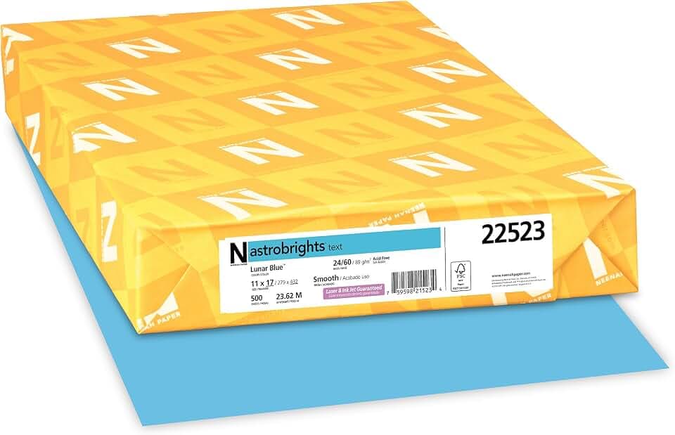 Astrobrights Color Paper, 24 lb Bond Weight, 11 x 17, Lunar Blue, 500/Ream