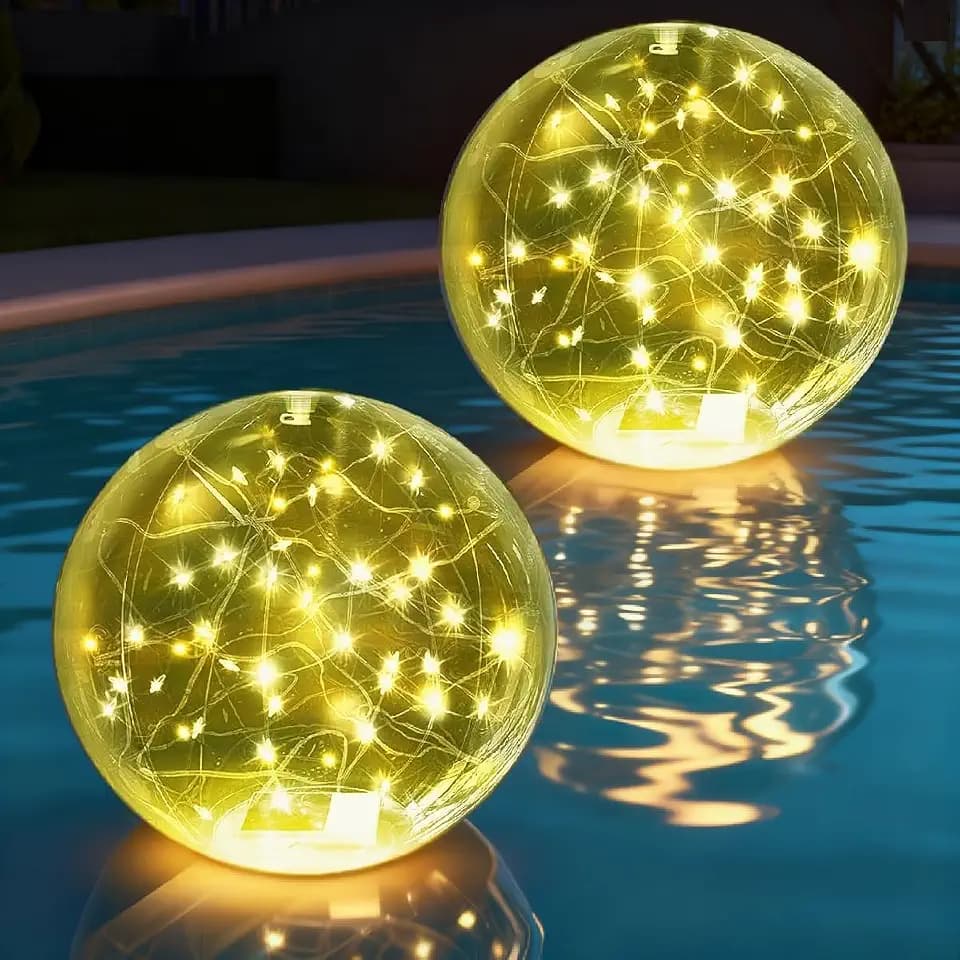 14" Solar Powered Inflatable Floating Pool Lights - Waterproof Warm White Glow, 2 Pack Pool Party Decor for Nighttime Pond/Patio Ambience (Warm-White, 2 Pack)