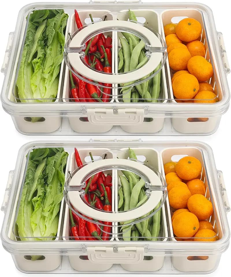 2 Pcs Salad Bar Containers for Fridge with Lid, Fruit Storage Veggie Tray