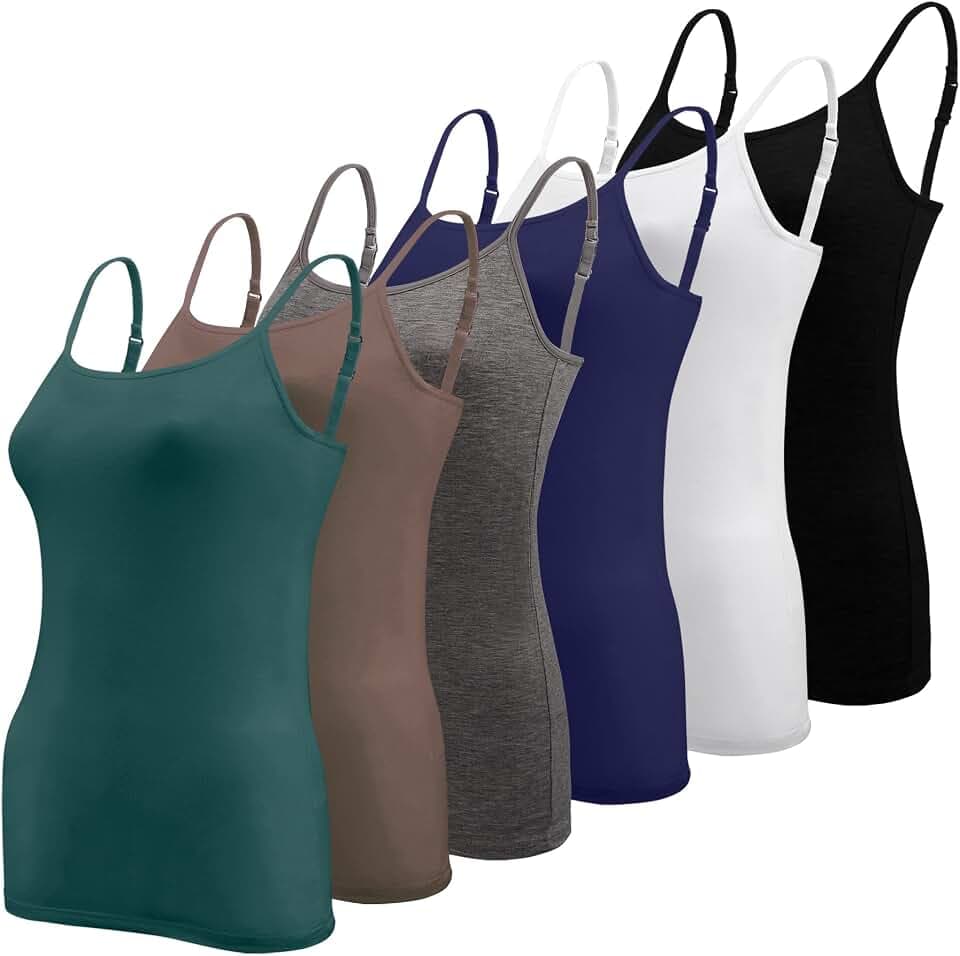 BQTQ 6 Stück Unterhemd Damen Spaghetti Top Unterhemd Spaghettiträger mit Verstellbarer Strap Basic Cami Tank Top für Frauen