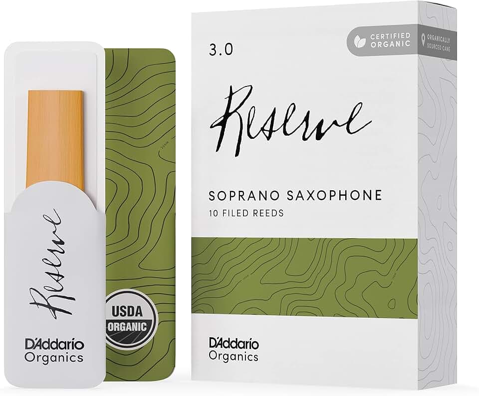D'Addario Organisch Reserve Soprano Saxophon-Stimmzungen - Saxophonrohre - Das erste und einzige Bio-Schilfrohr - 3.0 Stärke, 10 Packung