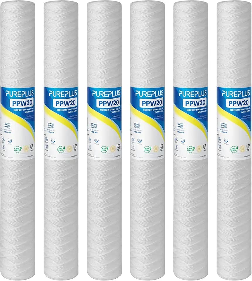 PUREPLUS 5 Micron 20"x2.5" Whole House String Wound Sediment Filter 6 Pack