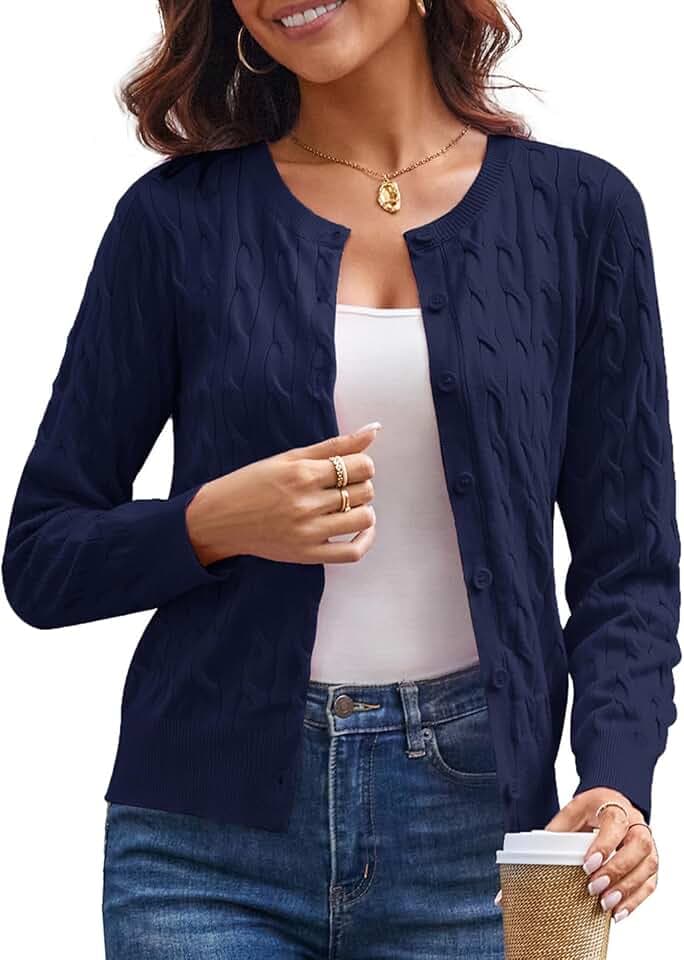 GRACE KARIN Cable Knit Cardigan Sweaters for Women Lightweight Fall Outfits