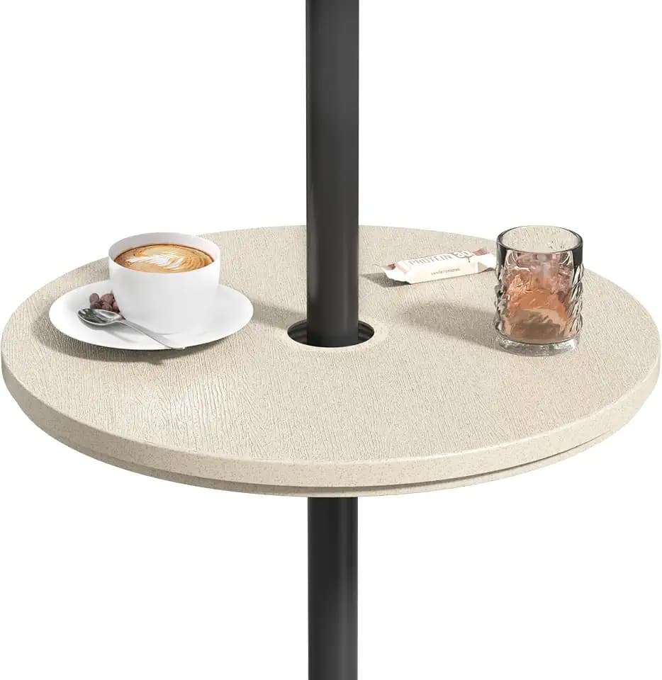 Umbrella Table Tray with Hole, Portable Outdoor Side Table, Beige