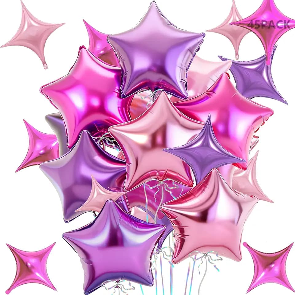 45Pcs Pink and Purple Mylar Aluminum Star Balloons Set Kpop Foil Balloons