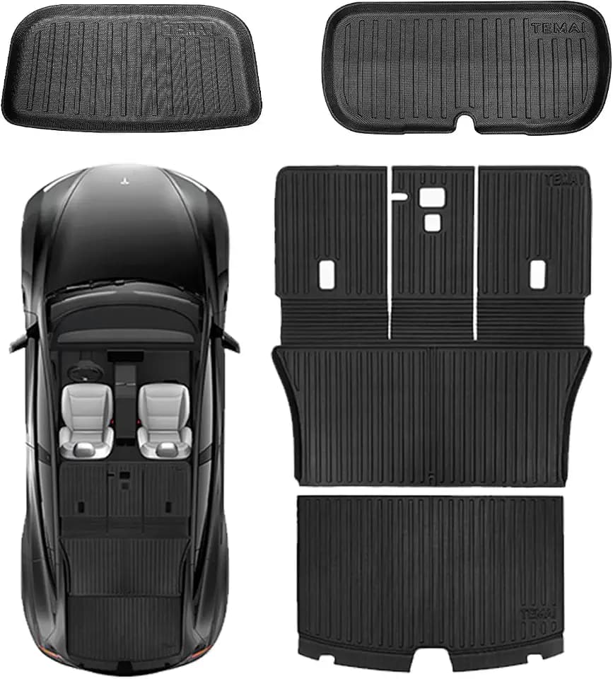 Tesla Model Y Trunk Mat Set (4-Piece, 2025+ Juniper) – Custom Fit Rear Cargo Liner with Seat-Back Protector, Front Trunk & Sub-Cargo Mats | Waterproof All-Weather TPE, Anti-Slip, Premium Accessory