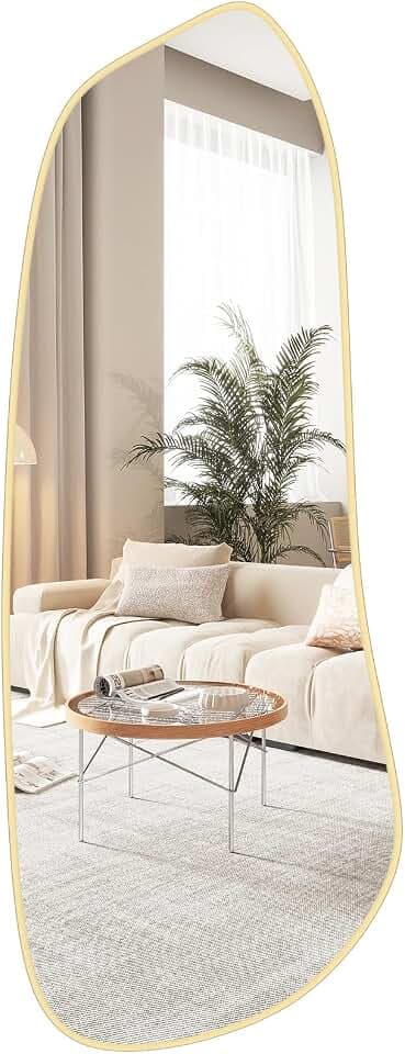 WallBeyond Irregular Wall Mirror, Asymmetrical Mirror Wall Mounted with Gold Framed for Living Room, Bathroom, Bedroom, Entryway Wall Decor, 46"×18", Gold