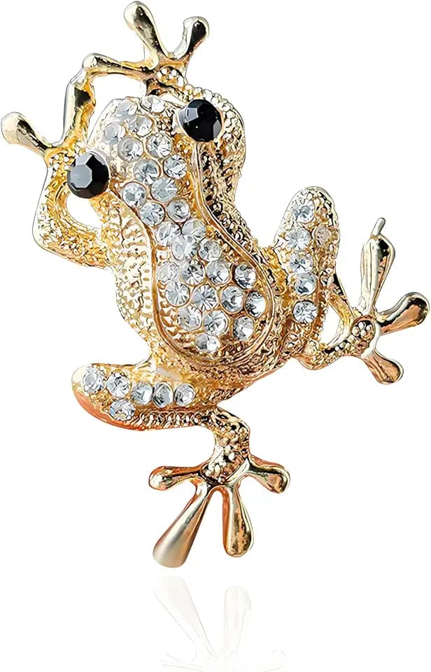 Rhinestone Frog Brooch Pin for Women Girls Cute Vivid Green Inlaid Insect Animal Pin Full Glasses Shirt Collar Badge Decor, Clothing, Shoes and Jewelry