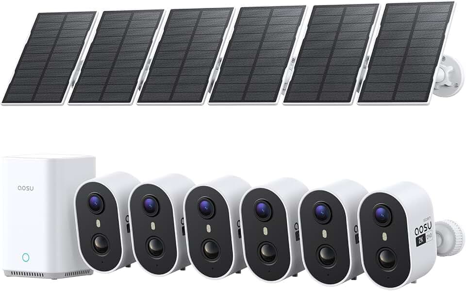aosu 2K Solar Security Cameras Wireless Outdoor System, 6-Cam-Kit