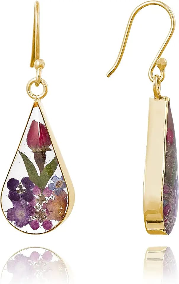 Amazon Essentials Sterling Silver Pressed Flower Teardrop Trendy Earrings