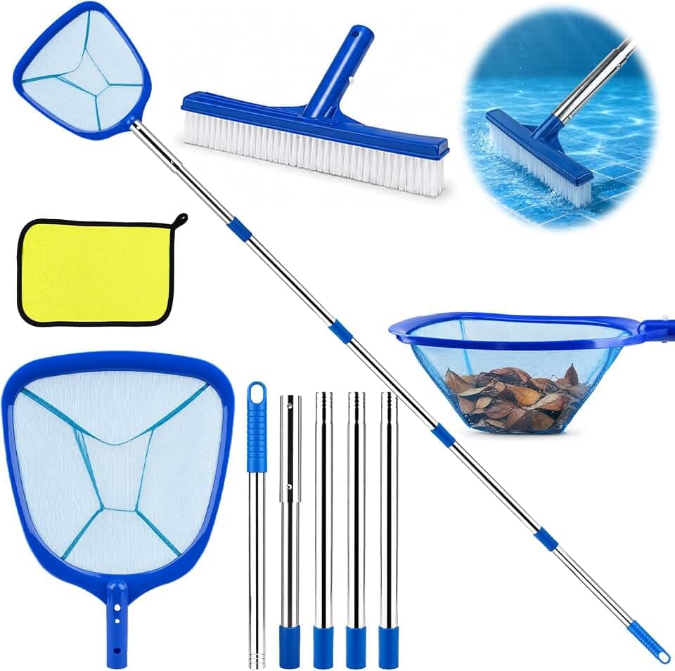 Pool Reinigungsset 3-in-1, Pool Kescher mit Bürste, 220 cm Stange