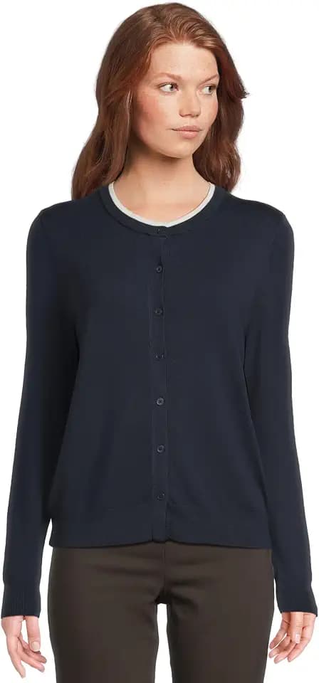 Elliott Lauren Women's Modal Knits - Button Front Cardigan with Double Layer Neck Detail