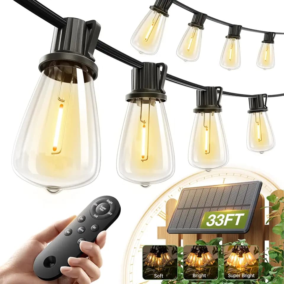 addlon 33FT(27+6) Solar String Lights Outdoor, Waterproof Dimmable 9+1 LED