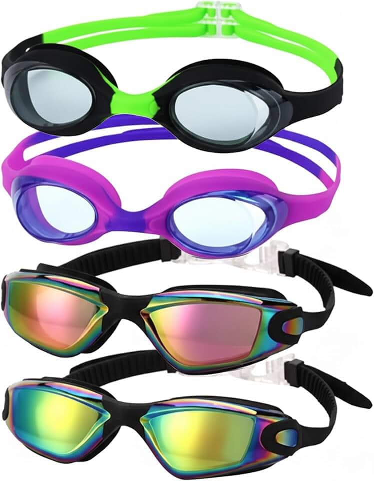 4 Pack Kids Swim Goggles Ages 6-14 UV Protection Anti Fog No Leaking Pool Swimming Goggles for Boys Girls Youth
