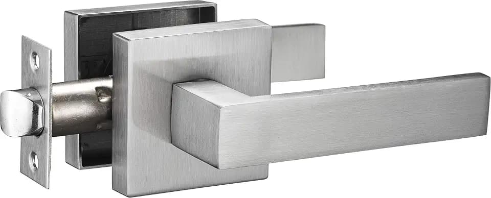 Berlin Modisch Contemporary Square Passage Lever Door Handle Non-Locking Lever Set [for Hallway or Closet Doors] Reversible for Right & Left Sided Doors Heavy Duty - Satin Nickel Finish