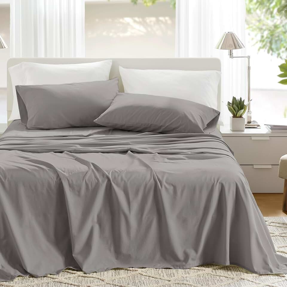 Comfort Spaces Bettlaken aus 100% Baumwolle, für Queen-Size-Bett, atmungsaktiv, ultraweiche Baumwolle, natürlich kühle Baumwolle, Bettlaken mit 35,6 cm elastischer Tasche, passend für Matratzen bis