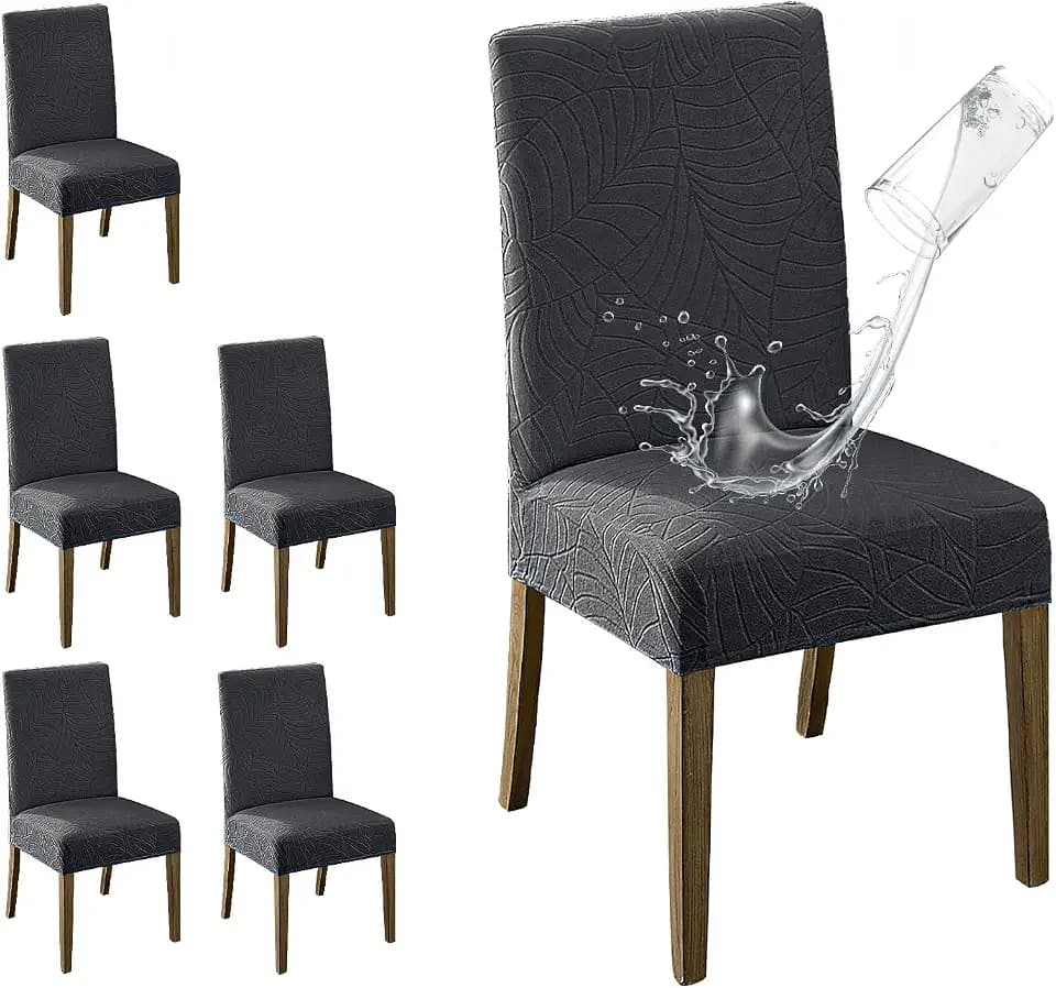 MOSAYT 100% Waterproof Dining Room Chair Covers Set of 6, Dark Grey