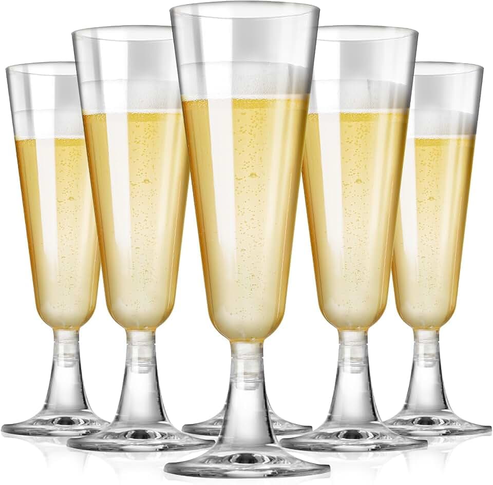 SUREHOME Plastic Champagne Flutes Plastic Champagne Glasses Disposable Mimosa Glasses Bulk 100 Pack Clear Wedding Toasting Cups Unbreakable Crystal Stemware for Bar Baby Shower Birthday Party Supplies