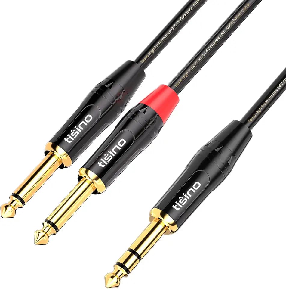 tisino 1/4 inch TRS Stereo to Dual 1/4 inch TS Mono Insert Cable Y-Splitter Stereo Breakout Cable Patch Cord - 3.3 feet