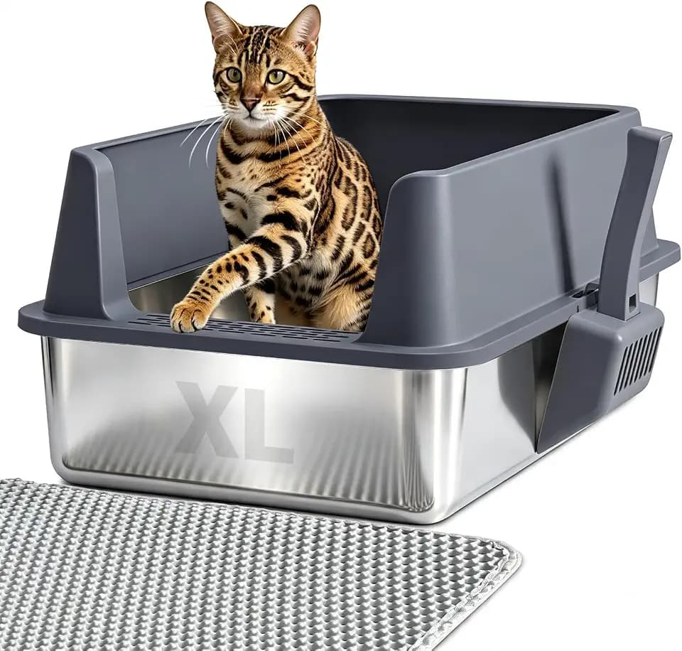 Stainless Steel Litter Box with Lid, XL Extra Large Cat Litter Box
