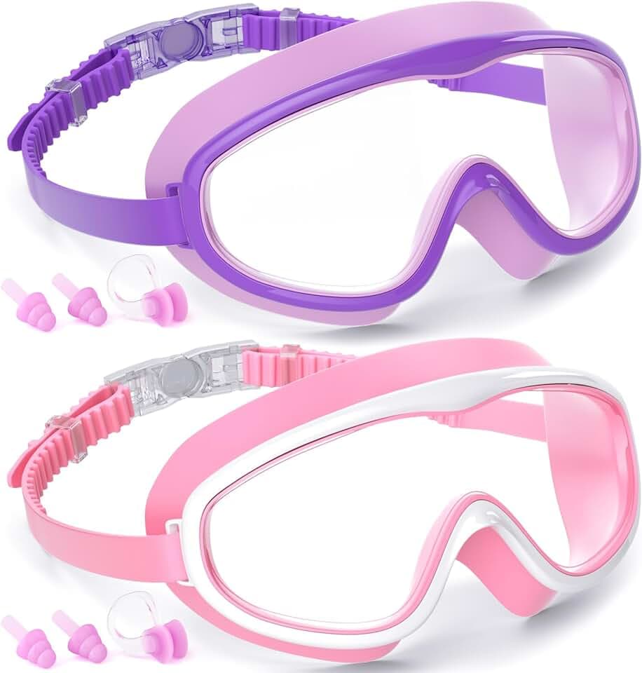 COOLOO Kids Swim Goggles for Age 3-15, 2 Pack Kids Goggles for Swimming