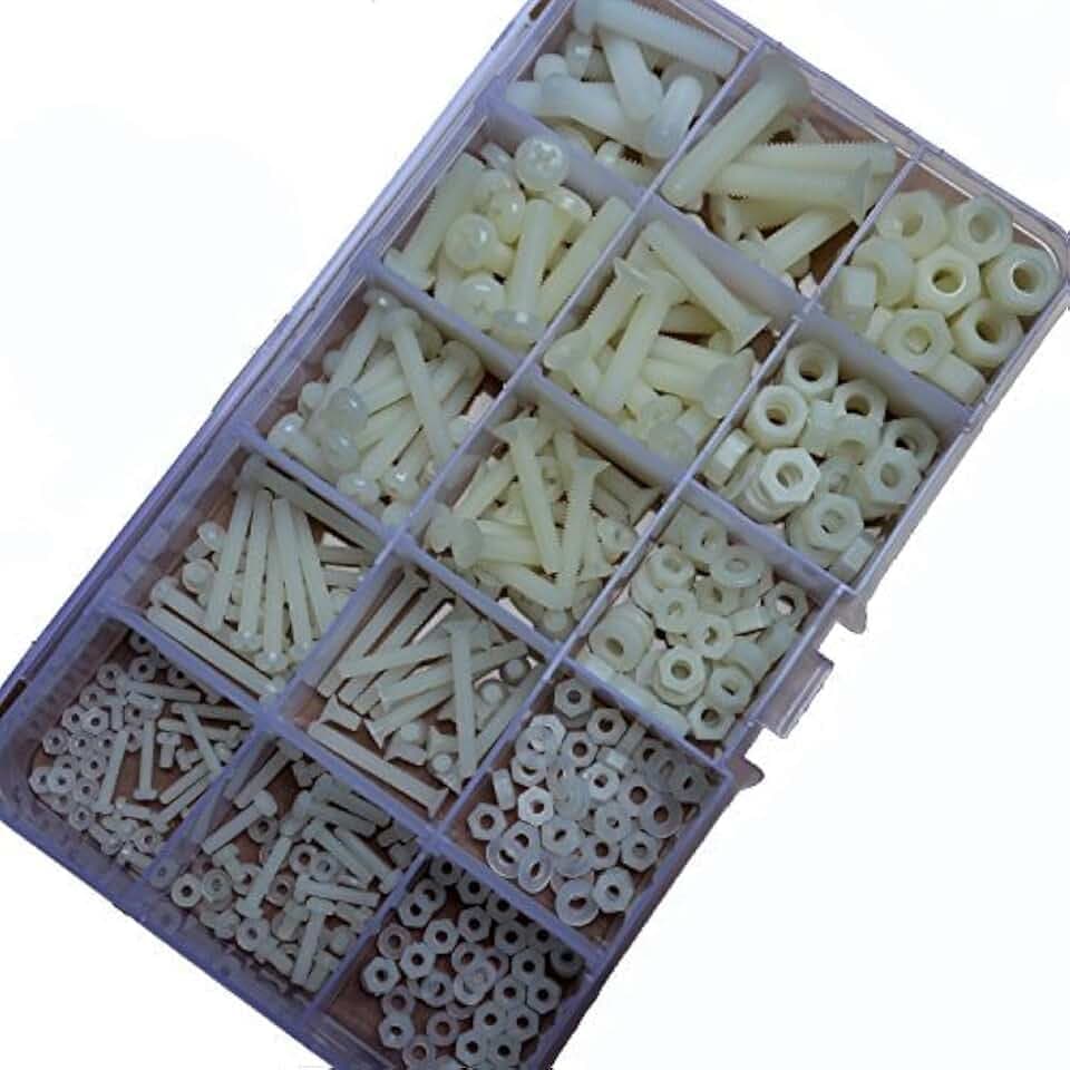 420-teiliges Sortiment mit Schrauben, Muttern und Dichtungsringen aus Nylon-Plastik, M2, M2,5, M3, M4, M5, M6