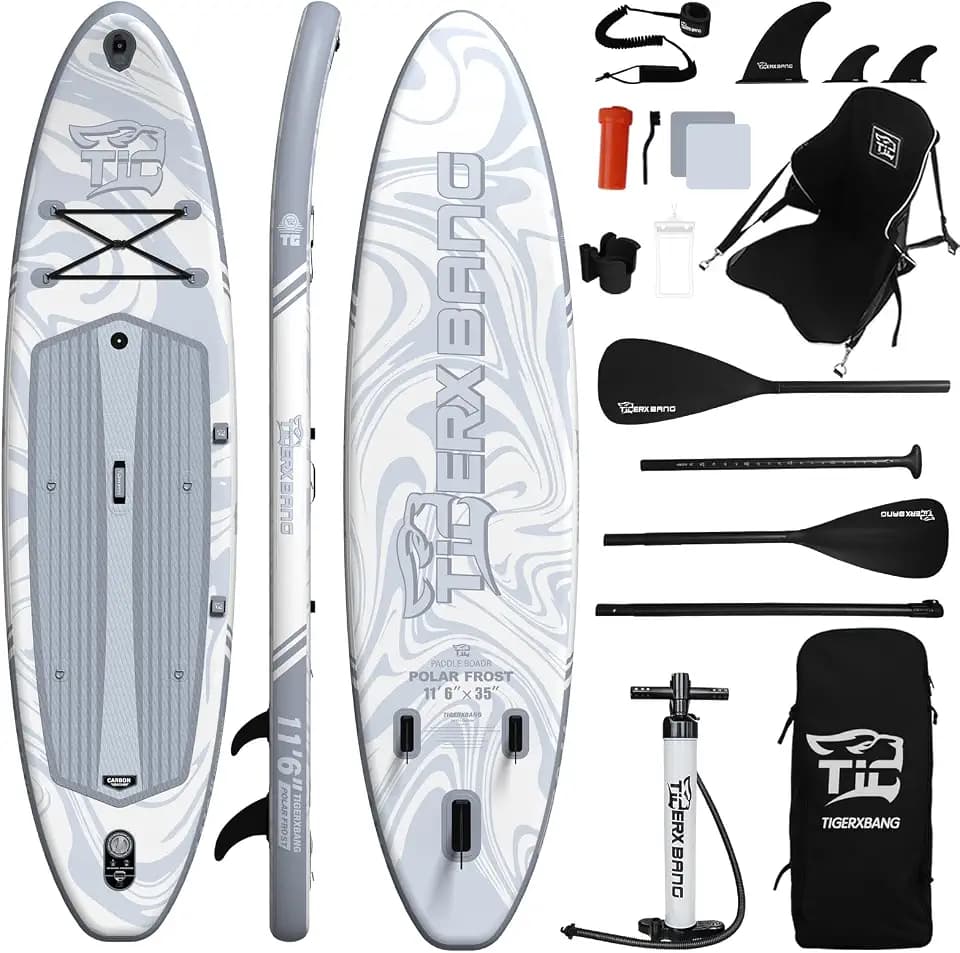 TIGERXBANG 11'6"/11'/10' Inflatable Paddle Board with Complete Accessories, Versatile Premium Paddle Boards for Adults/Youth, Stand Up Paddle Board Polar/Wave/Sunny Wave Collection