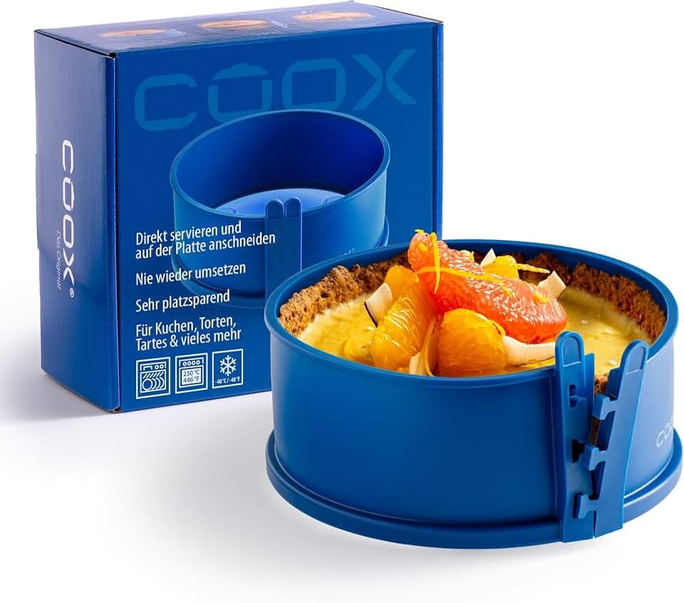 coox Springform mit Glas-Servierplatte & Glasfüßen Ø 18 cm - Backen & Servieren in Einem I Antihaft-Silikon I Spülmaschinenfest I Kein Umsetzen I BPA-frei Blau
