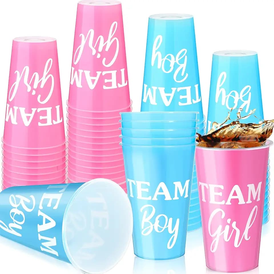 Lallisa 100 Pack Gender Reveal Party Plastic Cups Team Boy Team Girl 16 Oz Reusable Pink and Blue Gender Reveal Party Supplies for Baby Shower Decorations Beverage Drink Tableware