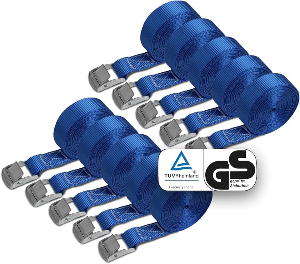 BB Sport Spanngurte Zurrgurt Klemmschloss Blau 250 kg 10er Pack 2,5cm x 6m