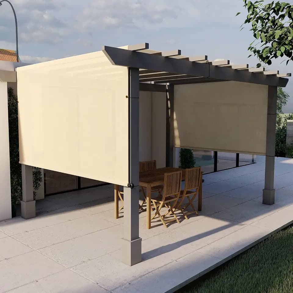 E&K Sunrise 10'Wx12'L Pergola Shade Cover with Weighted Rods & Grommets, Outdoor Sun Shade Cloth Canopy Replacement Cover UV Block for Patio Porch Deck Backyard (Beige)