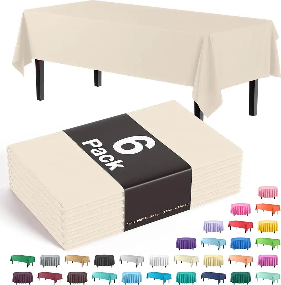 Exquisite Ivory Plastic Table Cloth Disposable 6 Pack - 54 x 108 Inch Rectangle Tablecloth for 6 Foot Tables - Waterproof Table Cover for Party Wedding Birthday Graduation BBQ Catering
