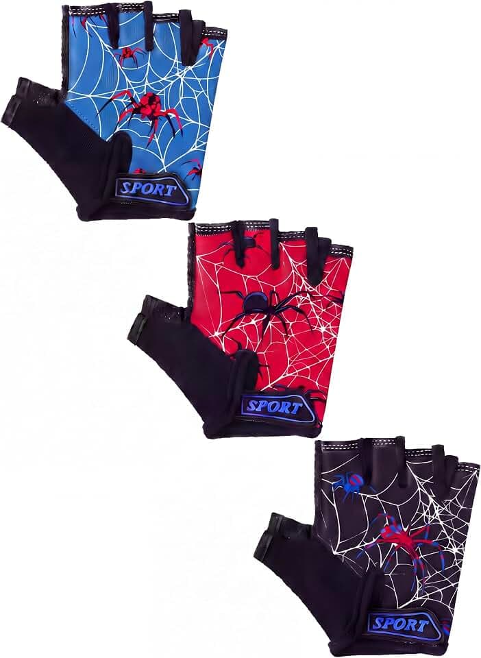 Boao 3 Pairs Kids Bike Gloves, Fingerless Gloves