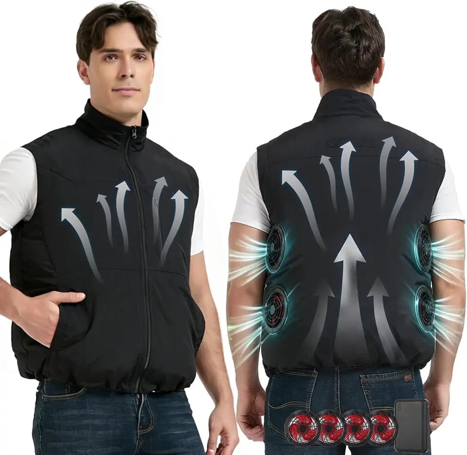 Kühlweste, 12 V, elektrische Kühlweste mit 4 Ventilatoren, klimatisierte Jacke für Damen und Herren, Sommer, Outdoor, inklusive Batterie