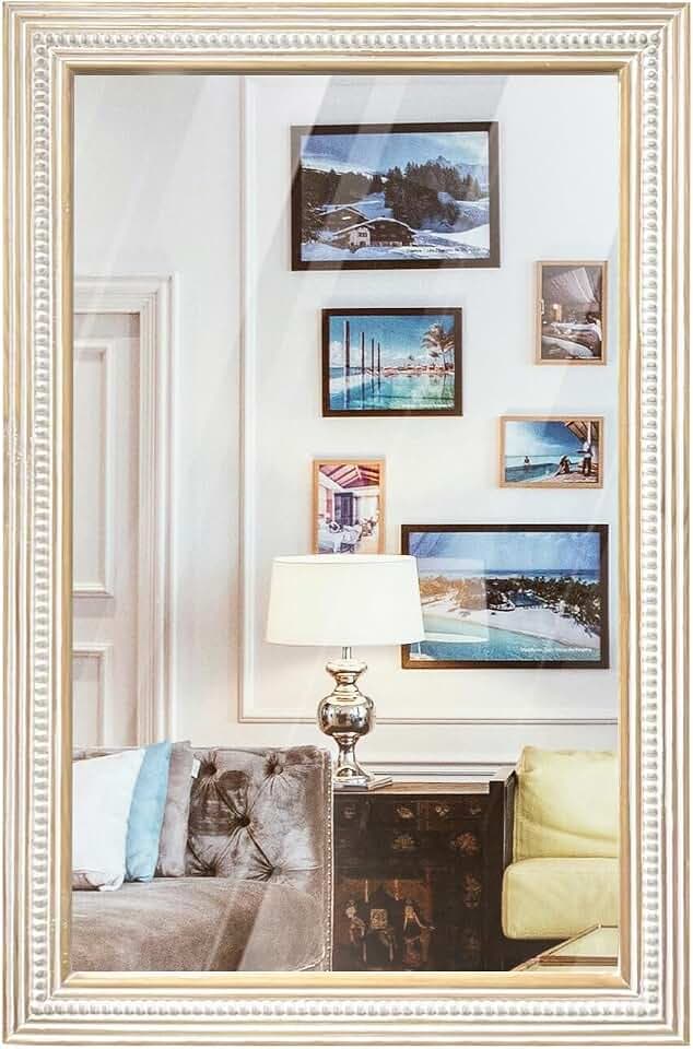 36x24 Inch Wooden Rectangular Wall Mirror, Farmhouse Decorative Mirrors
