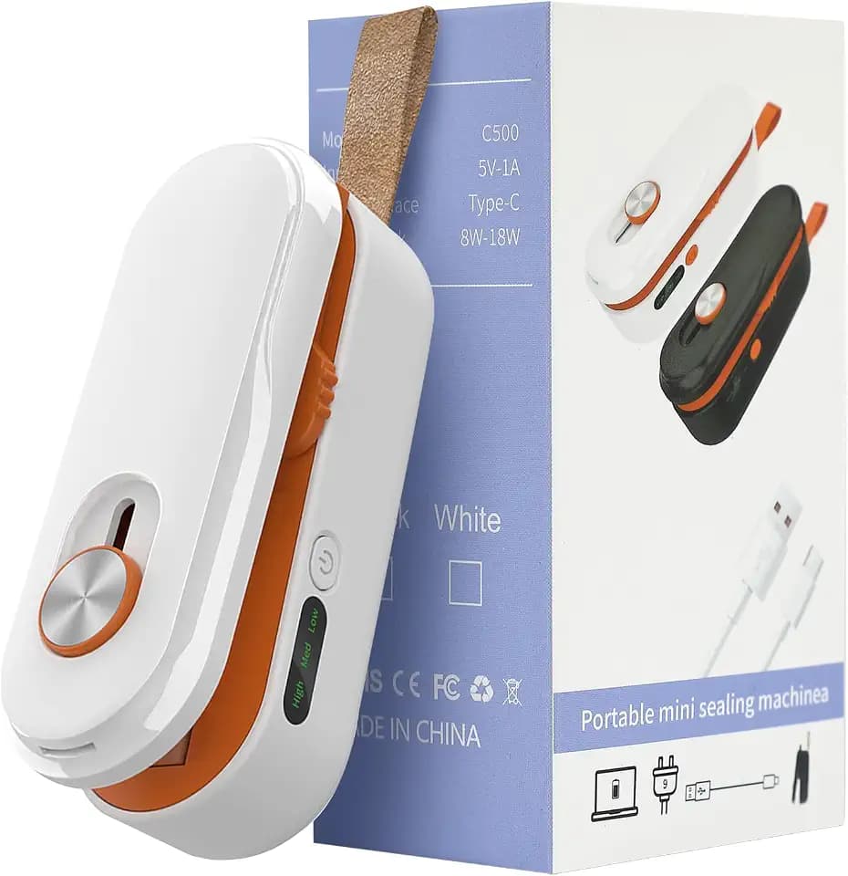 2-in-1 Mini Bag Sealer with Knife, Rechargeable Heat Sealer, 3 Modes for Light/Medium/Heavy Bags, Portable Snack Sealer
