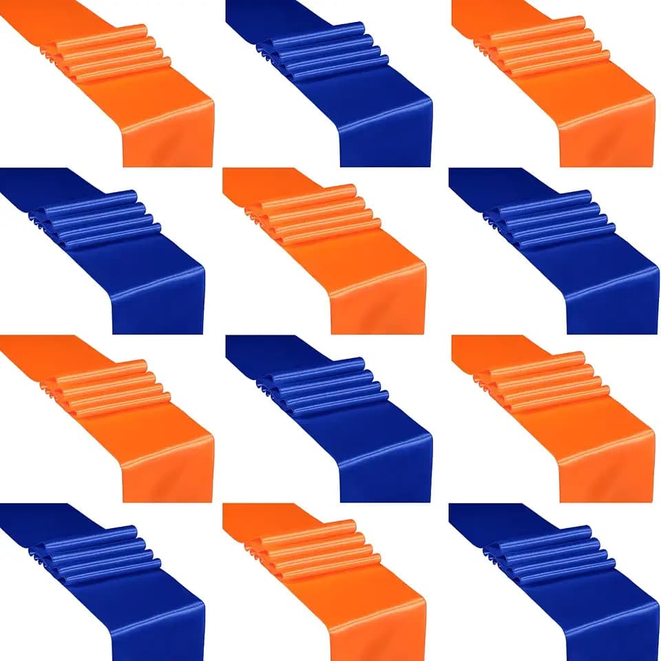 VitalCozy 12pcs Silk Satin Table Runners 12 x 108, Royal Blue, Orange