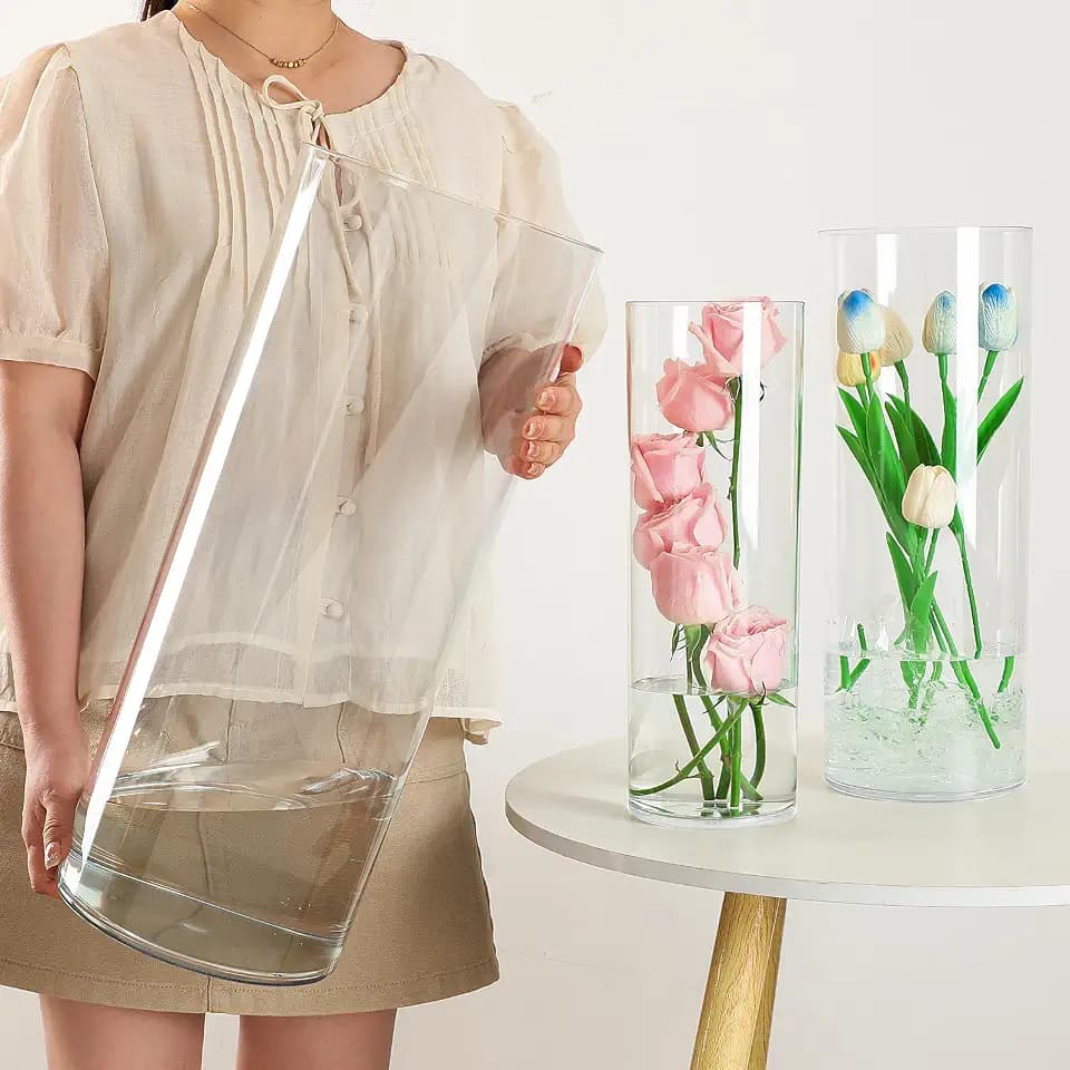 Liotww XL Large Acrylic Cylinder Clear Plastic Flower Vase for Home Decor