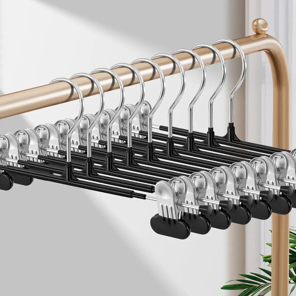 HUADYMEET 12 Inch Heavy Duty Pants Skirt Hangers with Clips,Black,20 Pack