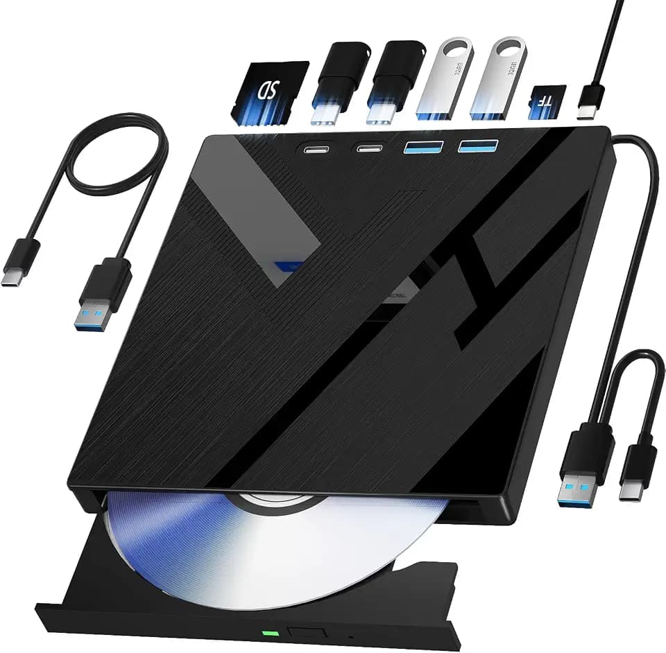Wbacon External CD/DVD Drive for Laptop, 7 in 1 USB 3.0 Optical Disk Drive