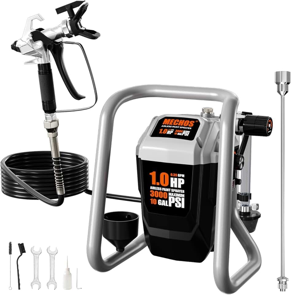 Airless Paint Sprayer, Thinning-Free Elec Spray Gun w/Brass Nozzles+Ext Rod