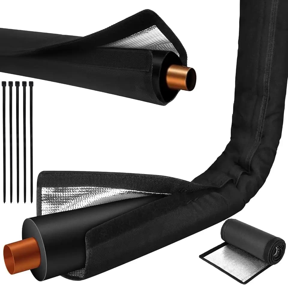 Outdoor HVAC Copper Pipe Insulation Cover, 72x10.2 Inch Flexible 600D Oxford AC Pipe Insulation Cover for Outside Wrap Weatherproof Sleeve Central Air Conditioning Mini Split Winter Protection, Black