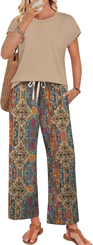 WIHOLL Two Piece Sets for Women Summer Spring Outfits Lounge Sets Beach Vacation Clothes Airport Travel Matching Clothing