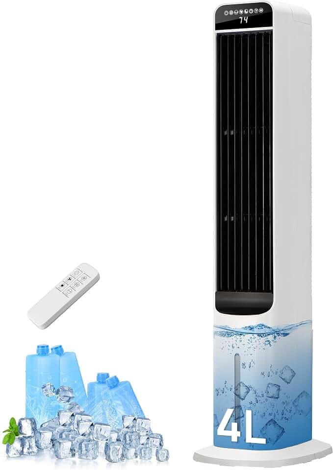 Uthfy 40 Inch Swamp Cooler Air Conditioner, 3-in-1 Portable Air Conditioners with 4 Modes, 3 Speeds, 120° Oscillation, 4 Ice Packs, Removable Water Tank, Cooling Fans that Blow Cold Air with Remote