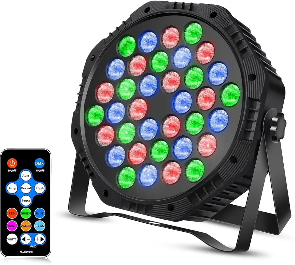 36 LED Par Lights, RGB Stage Lights Par Can Light, 36W DJ Lights Stage Lighting Uplights with Sound Activated, DMX and Remote Control Uplights for Events Wedding Party (1)