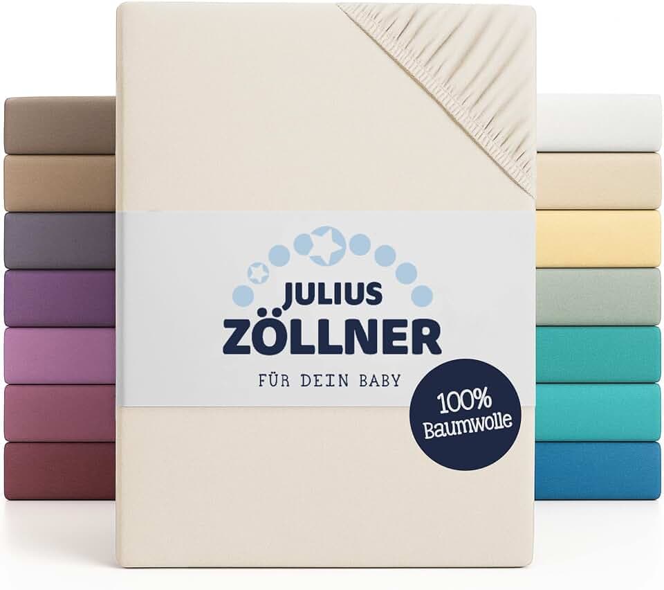 Julius Zöllner Jersey Spannbettlaken für Baby- & Kinderbett, 100% Jersey-Baumwolle, OEKO-TEX Standard 100 zertifiziert, Größe: 60x120cm / 70x140cm, 2er Pack, ecru