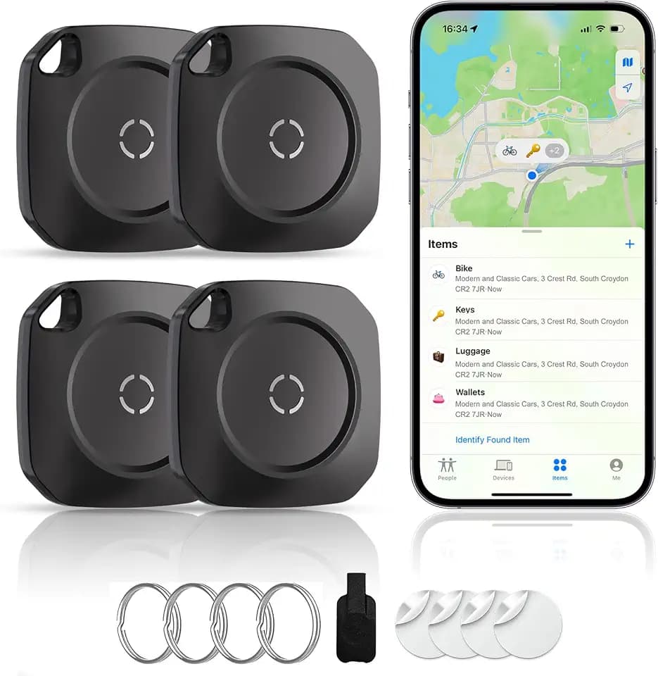 Air Tracker Tag Schlüsselfinder für iOS, Smart Tag Kompatibel mit Apple Wo ist? APP (Nur iOS), Schlüssel Finder für Koffer, Reisen, Geldbörsen, Gepäck, Rucksäcke, Austauschbare Batterie - 4 pack