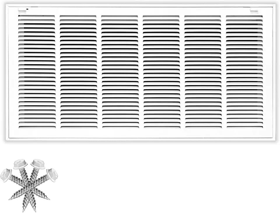 30x14 Return Air Vent Cover Grille for Wall or Ceiling Duct Opening - 1" Filter Compatible - Removable Flat Stamped Face Air Filter Grill by HVAC Premium - White - Overall Size: 32.5" x 16.5"